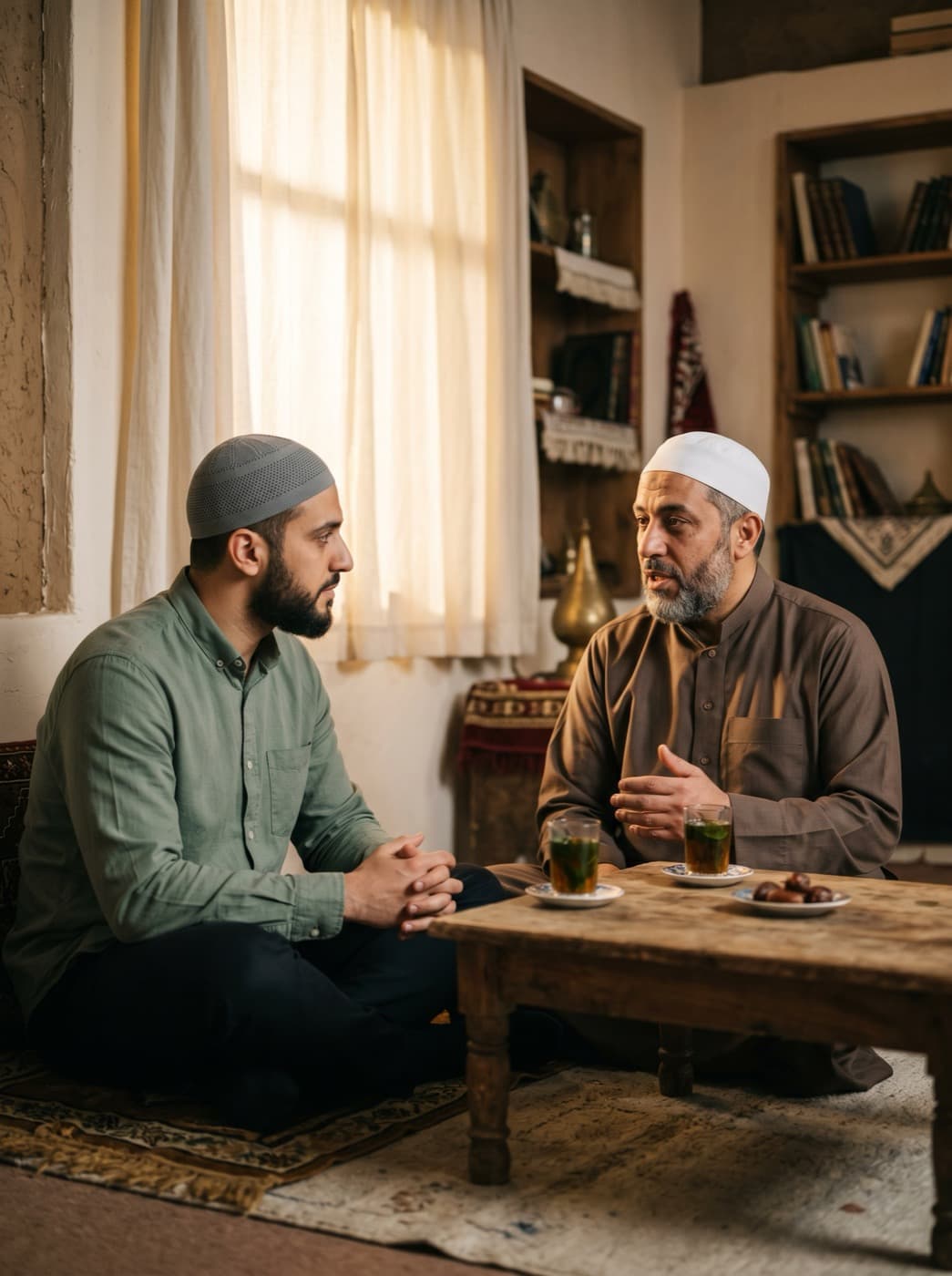Twee moslimmannen in een persoonlijk gesprek